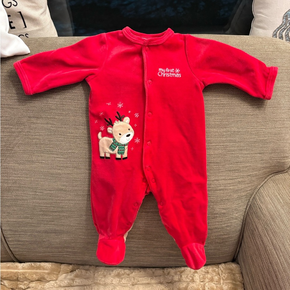 Little Me Red Christmas Reindeer Footie